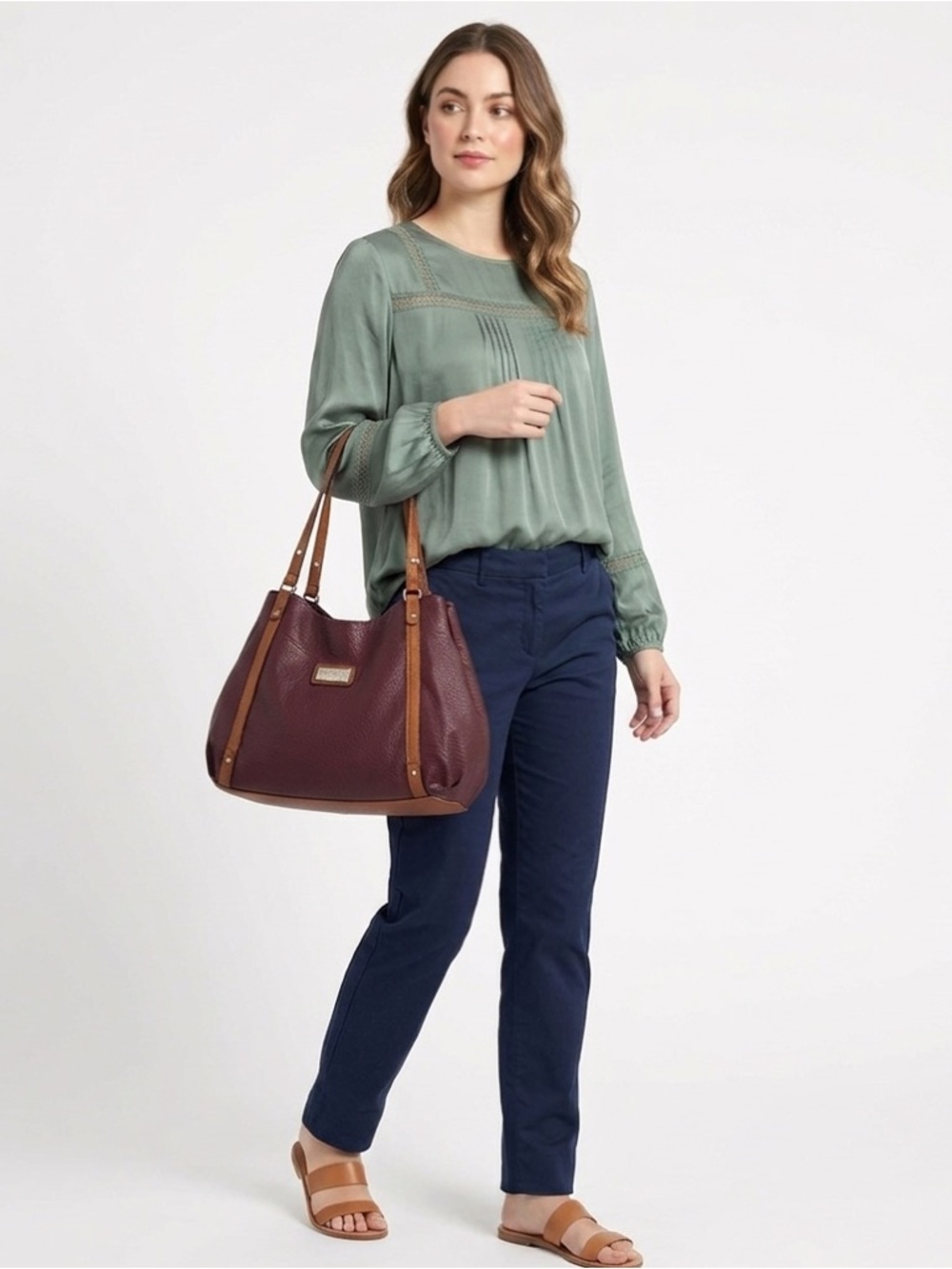 Rosetti Plum Women Shoulder Bag Tan Straps 5 Compartments and Inside pockets
